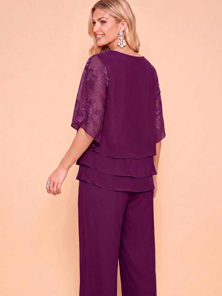 Amorya Women's Floral Print Casual Daily 2 Pieces Set With Top And Pants - Red Violet - View 6