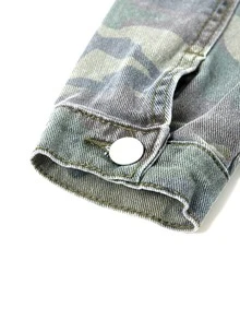 Boys' Denim Jacket, Street Style Casual College Look, Denim Washed Blue And Camouflage Patchwork Contrast Color, Suitable For All Skin Tones, Fashionable, Perfect For Street Parties And Gatherings, Easily Become The Center Of Attention - Multicolor - View 5