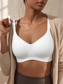SHEIN 2pcs Women's Minimalist Comfortable Seamless Jelly Glue Wire-Free Removable Padding Bra - Multicolor - View 5