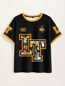 LOONEY TUNES X SHEIN 女款字母印花圓領短袖休閒百搭T恤 - 白色 - 查看 7