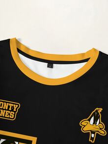 LOONEY TUNES X SHEIN 女款字母印花圓領短袖休閒百搭T恤 - 白色 - 查看 3