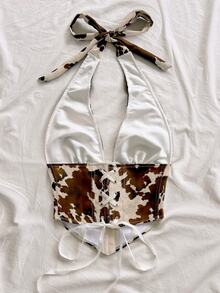 Soleia Autumn/Winter Innerwear Cow Print Vintage Top, Country Style For Going Out - Multicolor - View 2