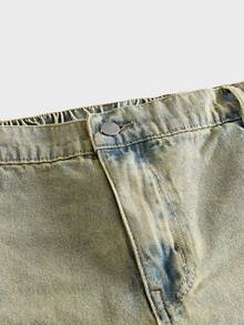 AXEPEAK Men's Washed Distressed Rhinestone Vintage Long Pants - Light Wash - View 4