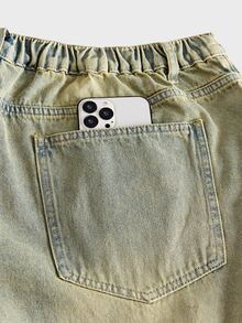 AXEPEAK Men's Washed Distressed Rhinestone Vintage Long Pants - Light Wash - View 7