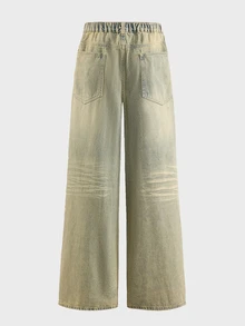 AXEPEAK Men's Washed Distressed Rhinestone Vintage Long Pants - Light Wash - View 3
