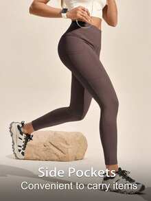 Exploreva Exploreva Women's Outdoor Sports Casual Green Pocket Leggings - Coffee Brown - View 8