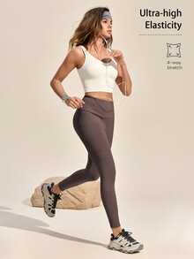 Exploreva Exploreva Women's Outdoor Sports Casual Green Pocket Leggings - Coffee Brown - View 7