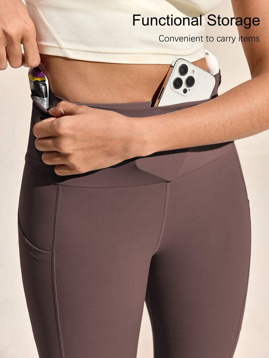 Exploreva Exploreva Women's Outdoor Sports Casual Green Pocket Leggings - Coffee Brown - View 1