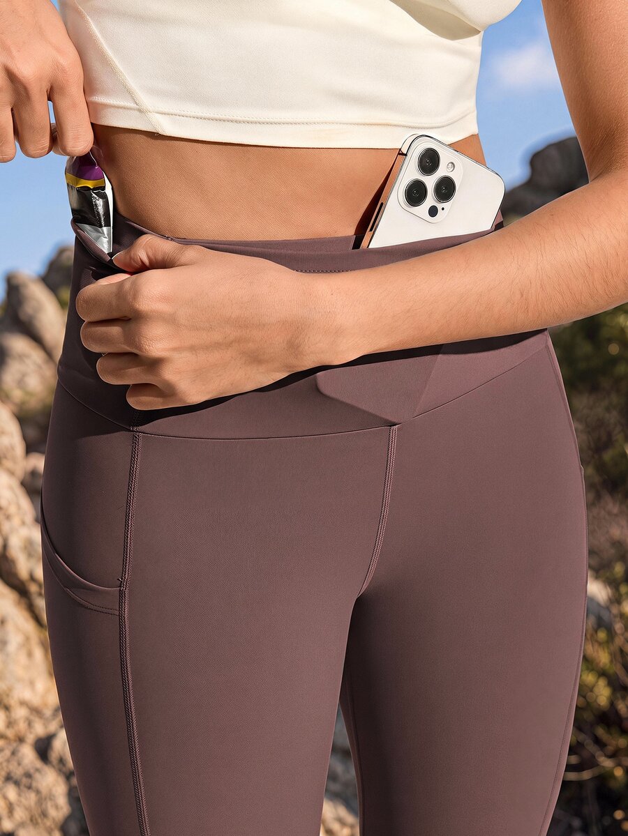 Exploreva Exploreva Women's Outdoor Sports Casual Green Pocket Leggings - Coffee Brown - View 1