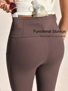 Exploreva Exploreva Women's Outdoor Sports Casual Green Pocket Leggings - Coffee Brown - View 4