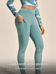 Exploreva Exploreva 女士户外运动网眼拼接高弹绿色紧身裤 - 綠色 - 查看 6