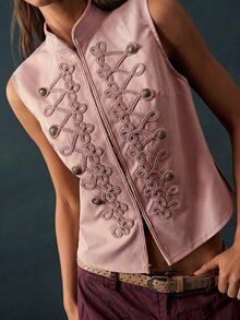 Bohemela Casual Solid Color Woven Women's Vest Jacket - Dusty Pink - View 3