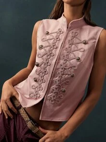 Bohemela Casual Solid Color Woven Women's Vest Jacket - Dusty Pink - View 4
