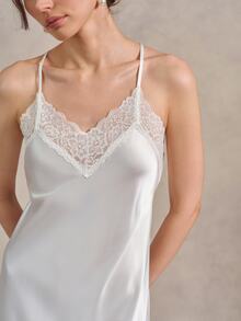 EverLounge Women's Solid Color Lace Patchwork Backless Halter Neck Nightgown Sleep White Summer Elegant - Beige - View 6