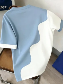 Manfinity Joysei Men's Blue & White Contrast Color T-Shirt, Suitable For Summer Outings, Fresh And Versatile - Blue - View 2