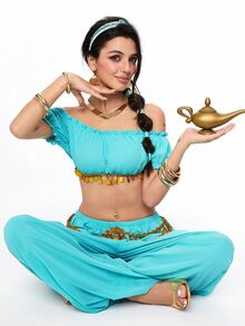 ROMWE Anime Halloween Movie Cosplay Costume Princess Style Ultra Short Crop Top And Lantern Pants Chiffon 2 Pieces Set For Women - Mint Green - View 7