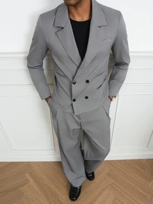 HUEFORM Men's Solid Color Casual Suit Set, Stylish Design, Suitable For Daily Commute, Relaxed Work Environment Or Semi-Formal Occasions, Also An Ideal Gift For Boyfriend And Husband - Grey - View 5