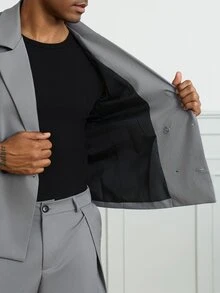 HUEFORM Men's Solid Color Casual Suit Set, Stylish Design, Suitable For Daily Commute, Relaxed Work Environment Or Semi-Formal Occasions, Also An Ideal Gift For Boyfriend And Husband - Grey - View 8