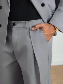 HUEFORM Men's Solid Color Casual Suit Set, Stylish Design, Suitable For Daily Commute, Relaxed Work Environment Or Semi-Formal Occasions, Also An Ideal Gift For Boyfriend And Husband - Grey - View 7