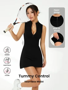 CourtClass CourtClass 2pcs Seamless Black Sports Dress Set Athletic Dress - Black - View 3
