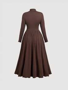 SHEIN MOD Plus Size Elegant Solid Color Stand Collar Dress - Brown - View 5