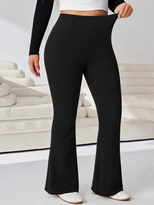 Solflare Plus Size Women Solid Color High Waist Casual Flare Sweatpants - Black - View 5