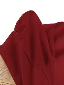 EMERY ROSE Solid Color Square Neck Front Button Belted Waist Elegant Short Sleeve Dress Red Elegant Dress Women Button Dress - Red - View 4