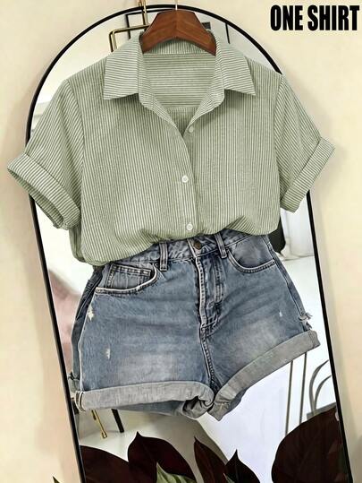 SHEIN Franclia Women's Striped Single-Breasted Casual Versatile Everyday Outing Shirt