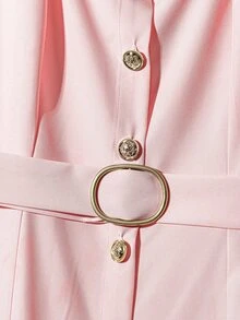 EMERY ROSE Women's Soft Pink Elegant Sweetheart Neck Short Puff Sleeve Single-Breasted Mid-Length Dress,French Style Belted Summer Button Tea Party Clothes - Pink - View 7