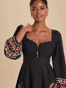 Travachic Women's Long Sleeve Dress Autumn Winter New Suitable For Daily Vacation Commute Gathering Party Wedding Ceremony Elegant Tropical Boho Multicolor - Black - View 1