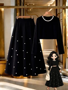 GlowEve CURVE Plus Size Women's Elegant Beaded 2 Pieces Set For Daily Commute - Black - View 1
