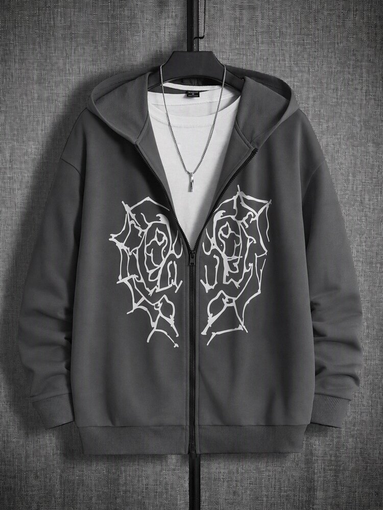 Mainfolk Men's Hooded Zip-Up Casual Daily Long Sleeve Sweatshirt, Spring, Y2K - Dark Grey - View 3