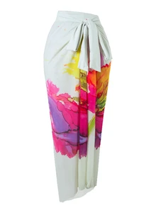 Swim Oasis Plus Size Women's One-Piece Swimsuit,All White Mesh Maxi Skirt Set,Tropical Beach Vacation Outfits,Bachelorette Party Summer Holiday Sexy Elegant - Multicolor - View 3