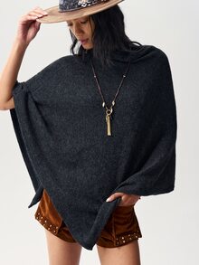 Bohemela جاكيت كيب نسائي بلون موحد وحافة غير متماثلة بقصة عادية - الأسود - مشاهدة 3