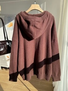 Comfortcana 大尺碼女款休閒傳統落肩抽繩連帽拉鍊開襟外套，深綠色，適合秋季正式場合與度假 - 棕色 - 查看 2
