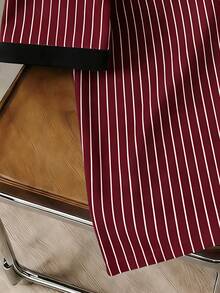 Manfinity Joysei Men's Casual Striped Cat Print Round Neck Short Sleeve T-Shirt, Versatile For Daily Wear - Burgundy - View 4