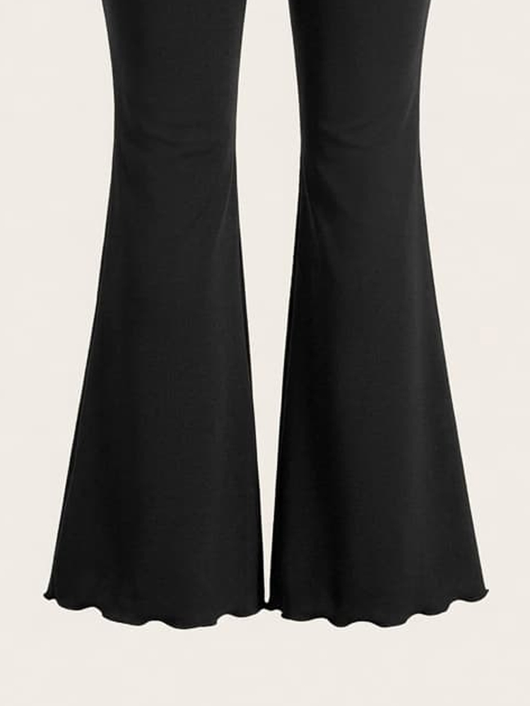 Tseoso Autumn/Winter Casual Plus Size Black Flare Leg Pants, Women's Black Pants - Black - View 3