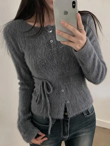 DAZY Dark Grey & Red Plaid Leather Patchwork Lapel Loose Drop Shoulder Long Sleeve Vintage Casual Versatile Jacket Fall - Grey - View 1