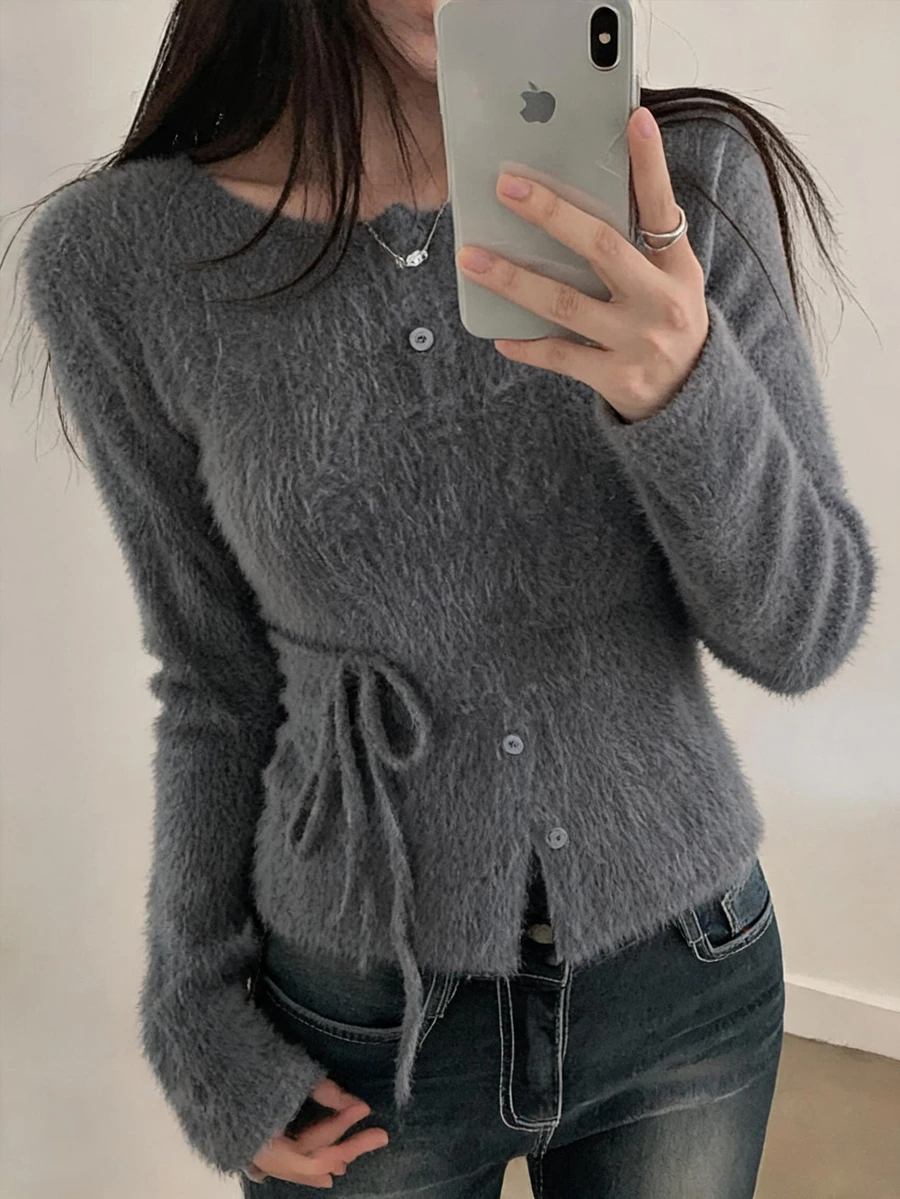 DAZY Dark Grey & Red Plaid Leather Patchwork Lapel Loose Drop Shoulder Long Sleeve Vintage Casual Versatile Jacket Fall - Grey - View 1