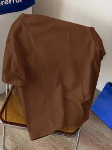 Manfinity Joysei Men's Casual Solid Color Brown Letter Embossed Short Sleeve T-Shirt, Summer - Brown - View 5