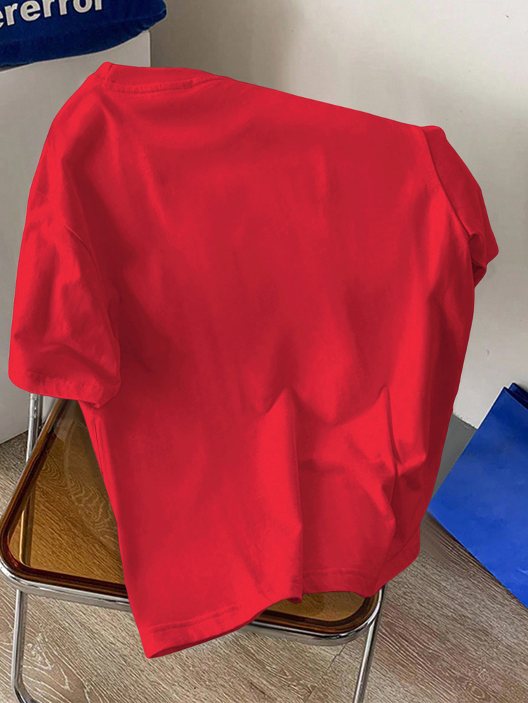 Manfinity Joysei Men's Casual Everyday Commute Fashion Street Loose Letter Embossed Drop Shoulder T-Shirt, Summer - Red - View 6