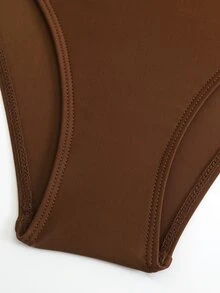 Swim Oasis Plus Size Brown Adjustable Spaghetti Strap V-Neck Ruched Waist Twist Knot Long Maxi Skirt Elegant Casual Beach Holiday Summer One-Piece Swimsuit Women - Brown - View 5