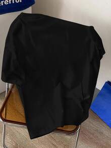 Manfinity Joysei Letter Print Crew Neck Solid Color Knit Short Sleeve T-Shirt - Black - View 4