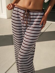Sydney Algeri 女士棕色条纹针织休闲裤 - 棕色 - 查看 4