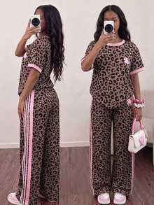 SHEIN Teen Girls Summer Crew Neck Short Sleeve T-Shirt And Casual Cargo Pants 2 Pieces Set, Summer Outfit Set For Teen Girls - Multicolor - View 1