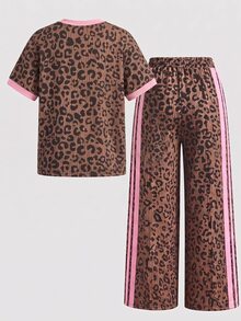 SHEIN Teen Girls Summer Crew Neck Short Sleeve T-Shirt And Casual Cargo Pants 2 Pieces Set, Summer Outfit Set For Teen Girls - Multicolor - View 3