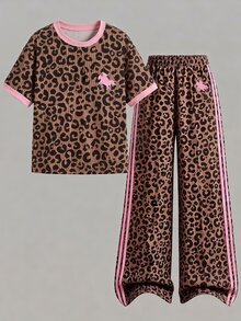 SHEIN Teen Girls Summer Crew Neck Short Sleeve T-Shirt And Casual Cargo Pants 2 Pieces Set, Summer Outfit Set For Teen Girls - Multicolor - View 2