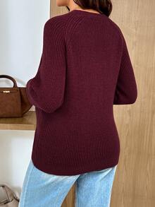 SHEIN Sweater Menyusui Kasual Chic untuk Ibu Hamil, Warna Polos, Musim Gugur/Dingin, Musim Gugur dan Musim Dingin, Pemotretan Bisnis Musim Gugur Warna Pink - Burgundy - View 7