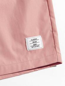 Mainfolk Men's Loose Fit Letter Patched Drawstring Shorts - Coral Pink - View 5