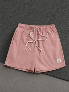 Mainfolk Men's Loose Fit Letter Patched Drawstring Shorts - Coral Pink - View 2